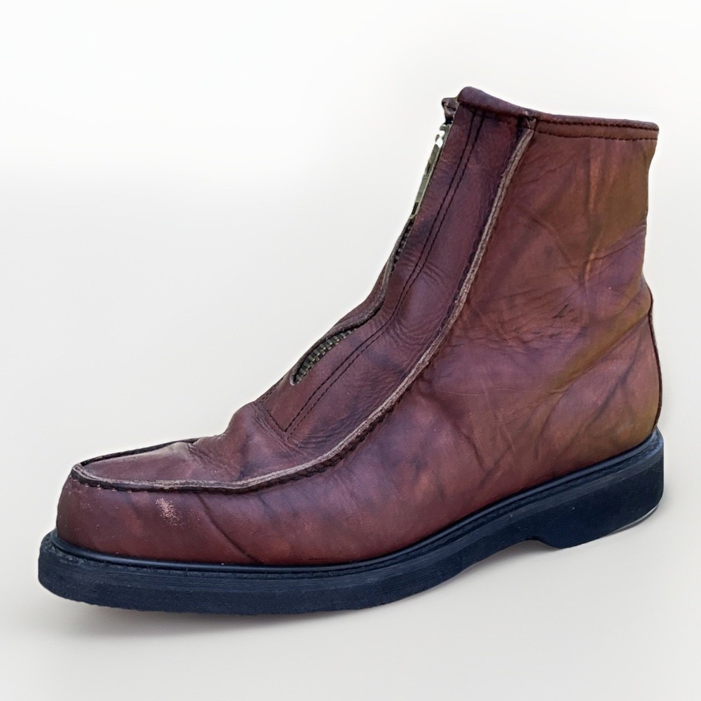 Vintage Double H 5334 Front Zip Stadium Boots Mens 10 D Brown Leather Insulated